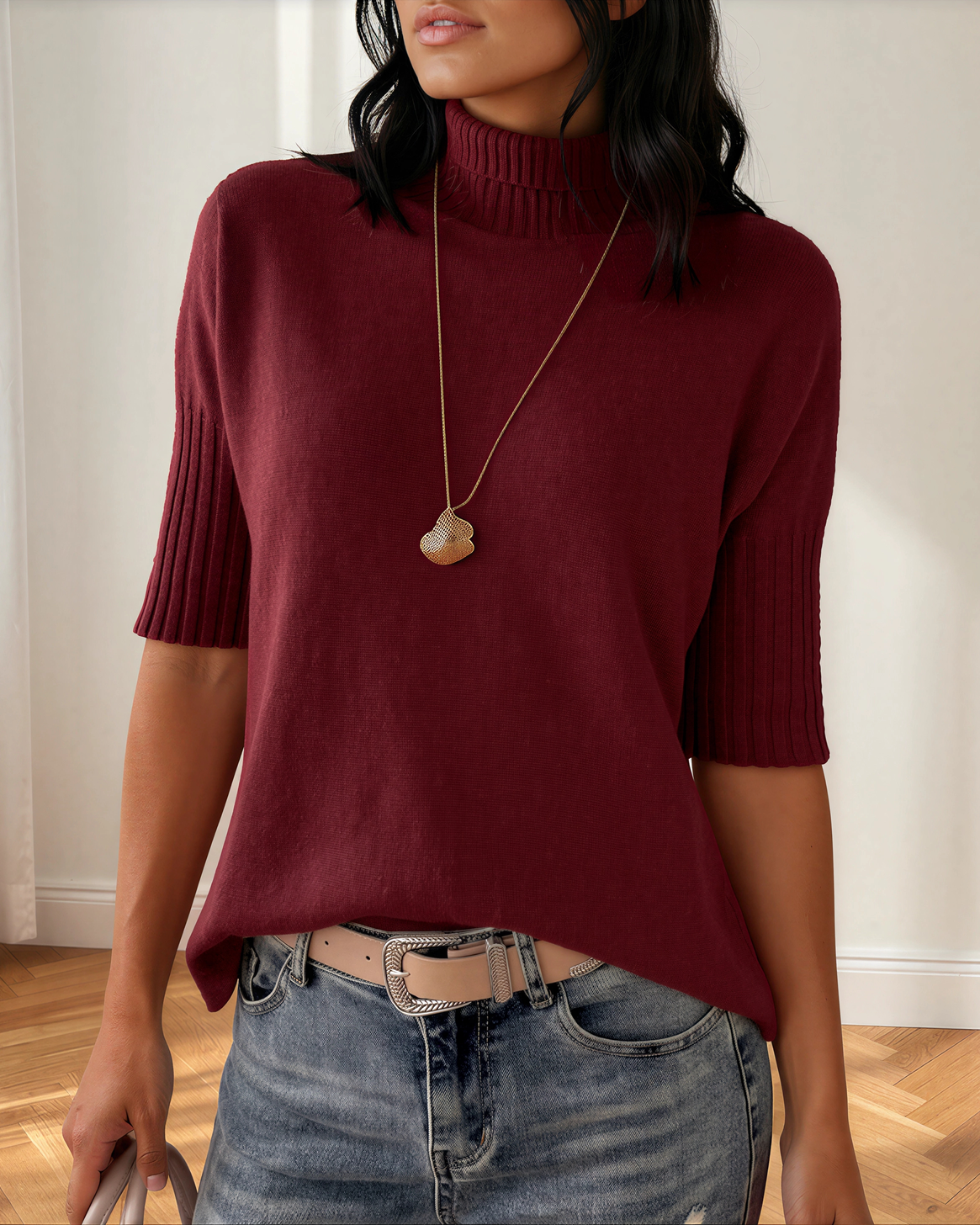 Raya High Neck Short Sleeve Sweater