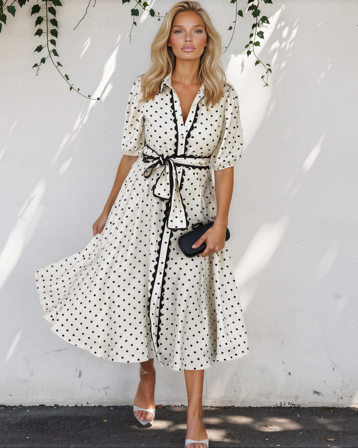 Tiana Scalloped Trim Shirt Collar Dress