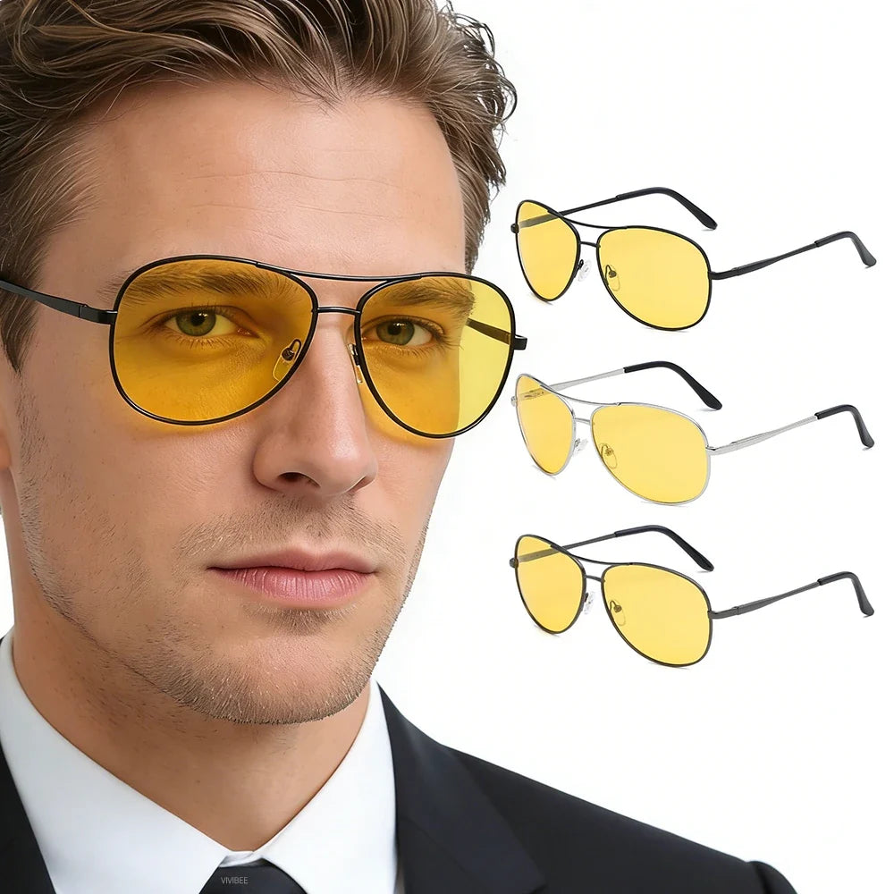 VIVIBEE Pilot Night Vision Glasses for Driving Nocturna Yellow Polarized UV400 Lens Aviation Goggles Men Nightvision Sunglasses