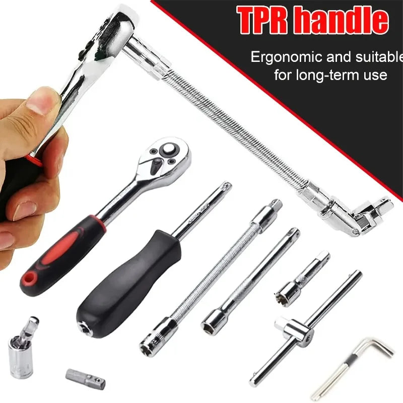 46 Piece 1 4 Inch Drive Socket Wrench Set Metric Hexagonal Socket Ratchet Wrench for Home and Auto Repair Hand Tool