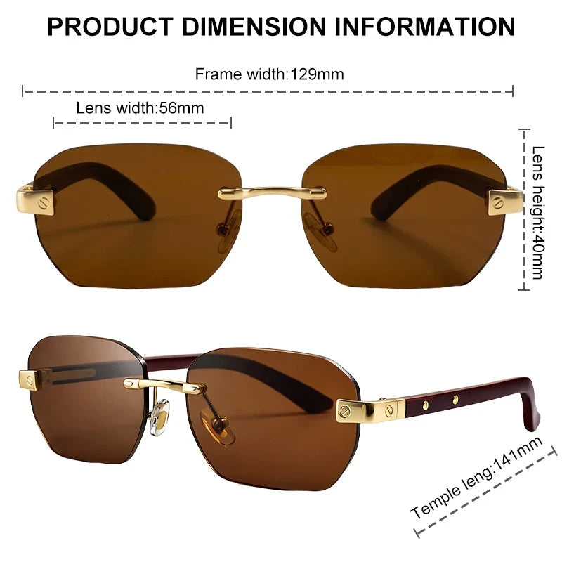 Small Square Rimless Sunglasses Men 2026 Luxury Designer Vintage Polygon Rectangle Shades Gold Metal Eyewear Retro Sun Glasses
