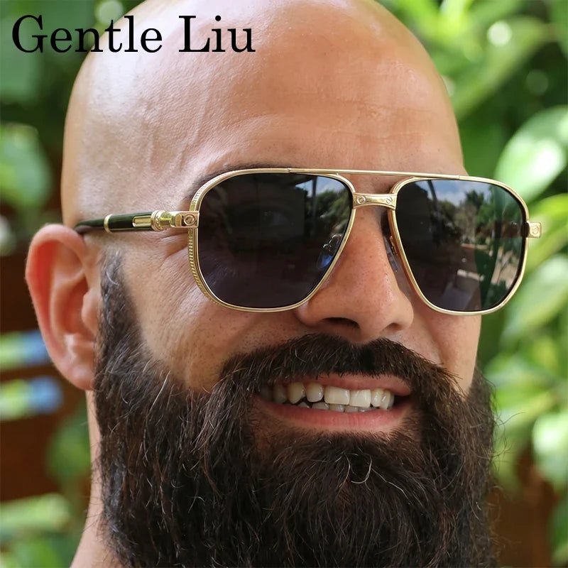 Square Punk Metal Frame Sunglasses Men 2026 Luxury Designer Vintage Steampunk Double Bridge Hip Hop Sun Glasses Outdoor Shades