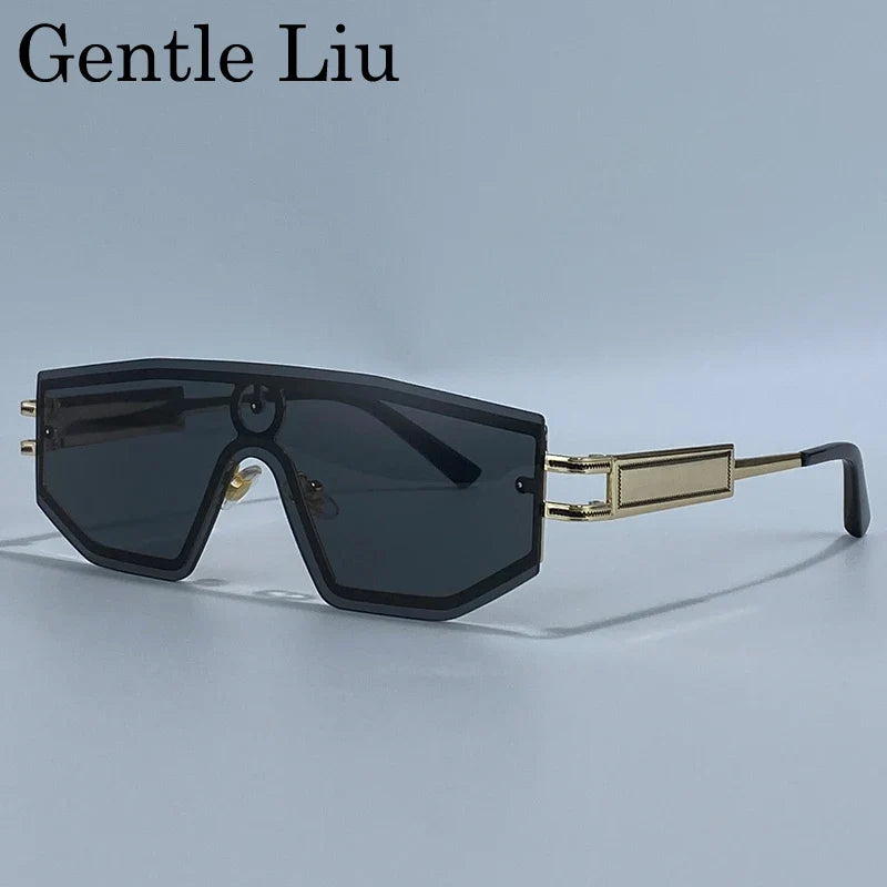 Steampunk One-Piece Rimless Sunglasses Women 2026 Luxury Brand Shield Windproof Goggle Sun Glasses For Lady Metal Frame Shades