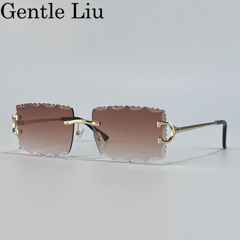 Square Rimless Punk Sunglasses Men 2025 Luxury Brand Trendy Frameless Cut Edge Sun Glasses For Women UV400 Driving Eyewear