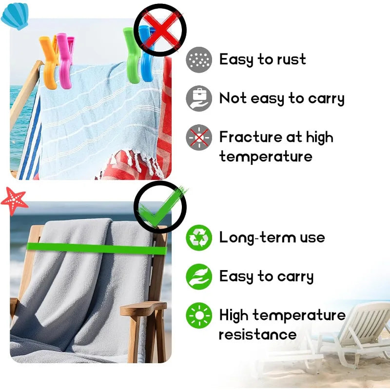 2Pcs Towel Bands, Beach Pool & Cruise Chairs, Cruise Ship & Beach Essentials, Great Alternative to Beach Towel Clips