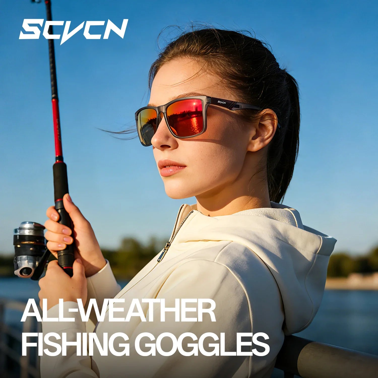 SCVCN Sea Fishing Beach Glasses Women Fishing Polarized Sunglasses Outdoor Sport Windproof Eyewear Cycling Road Bike UV400 Men