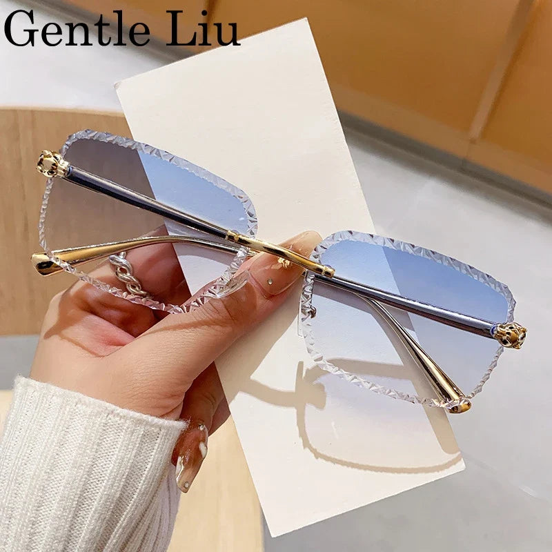 Retro Square Rimless Sunglasses Men 2026 Luxury Brand Framless Punk Rectangle Sun Glasses for Male Cut Edge Eyewear UV400 Shades