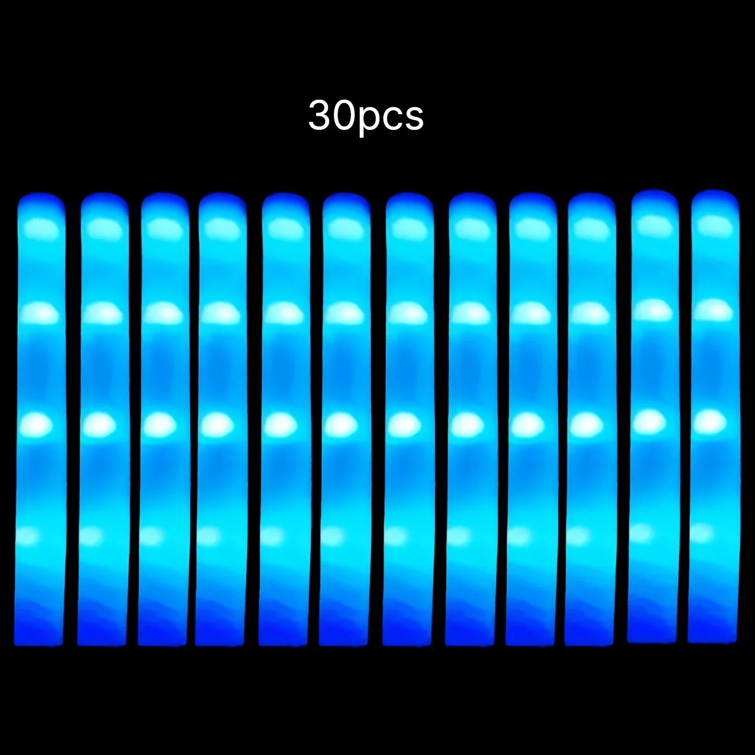 30pcs Blue LED Light Up Foam Sticks Glow Wand 3-Mode Flashing Cheer Tube Glow in The Dark  Wedding Birthday Concert DJ Raves