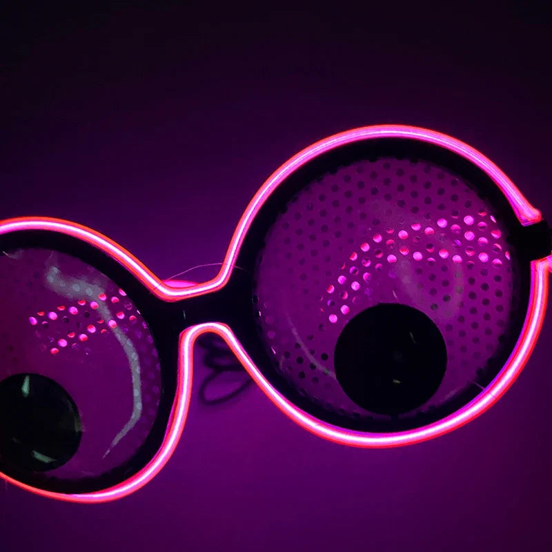 LED Lovely Eyeball Movable Glasses Neon Music Rave Fluorescent Party CHRISTMA DECOR Light Round Frame Funny Cartoon Glasses