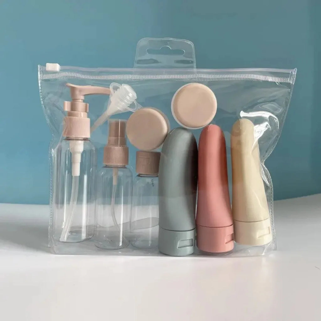 11Pcs Travel Bottles Set With Storage Bag Travel Size Empty Liquid Cream Lotion Containers Fine Mist Spray Bottle Squeeze Tubes