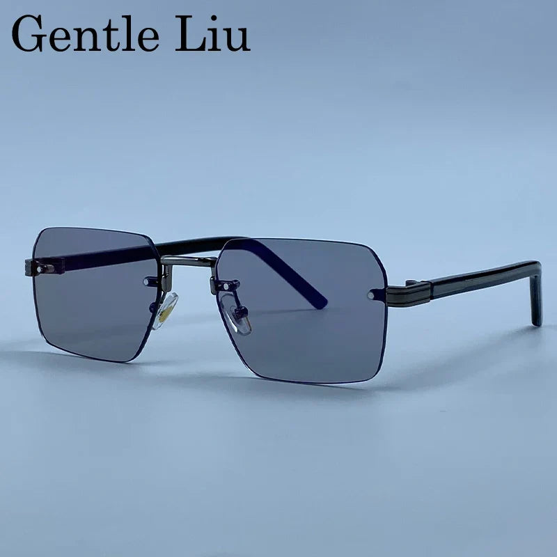 Rimless Square Punk Sunglasses Men 2026 Luxury Brand Designer Vintage Hip Hop Sun Glasses Cut Edge Eyewear Fashion Driving Shade