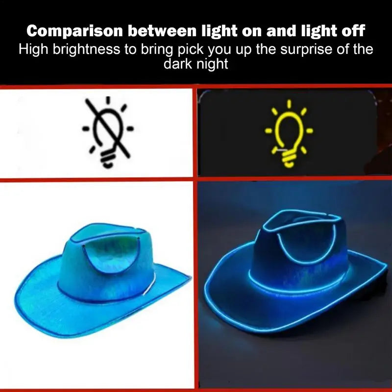 Light up Hats for Adults Party Headwear Cowboy Hat LED Hat Dress up Battery Operated Party Cowboy Hats Sparkly Cowboy Hat