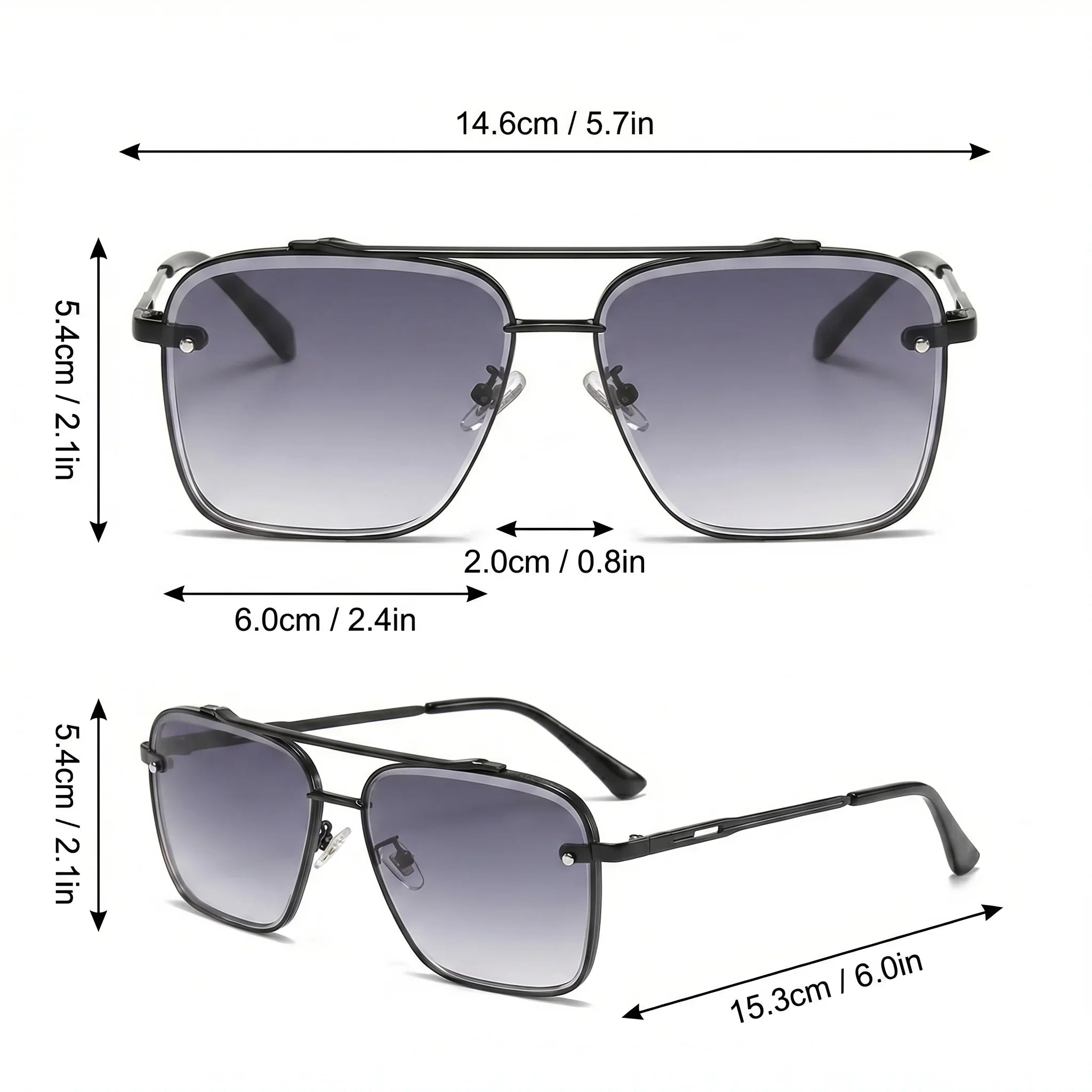 VIOLA MAG Luxury Retro Double Bridge Aviator Sunglasses, Premium  Pilot Eyewear, Fashion Designer Square Shades with Protective