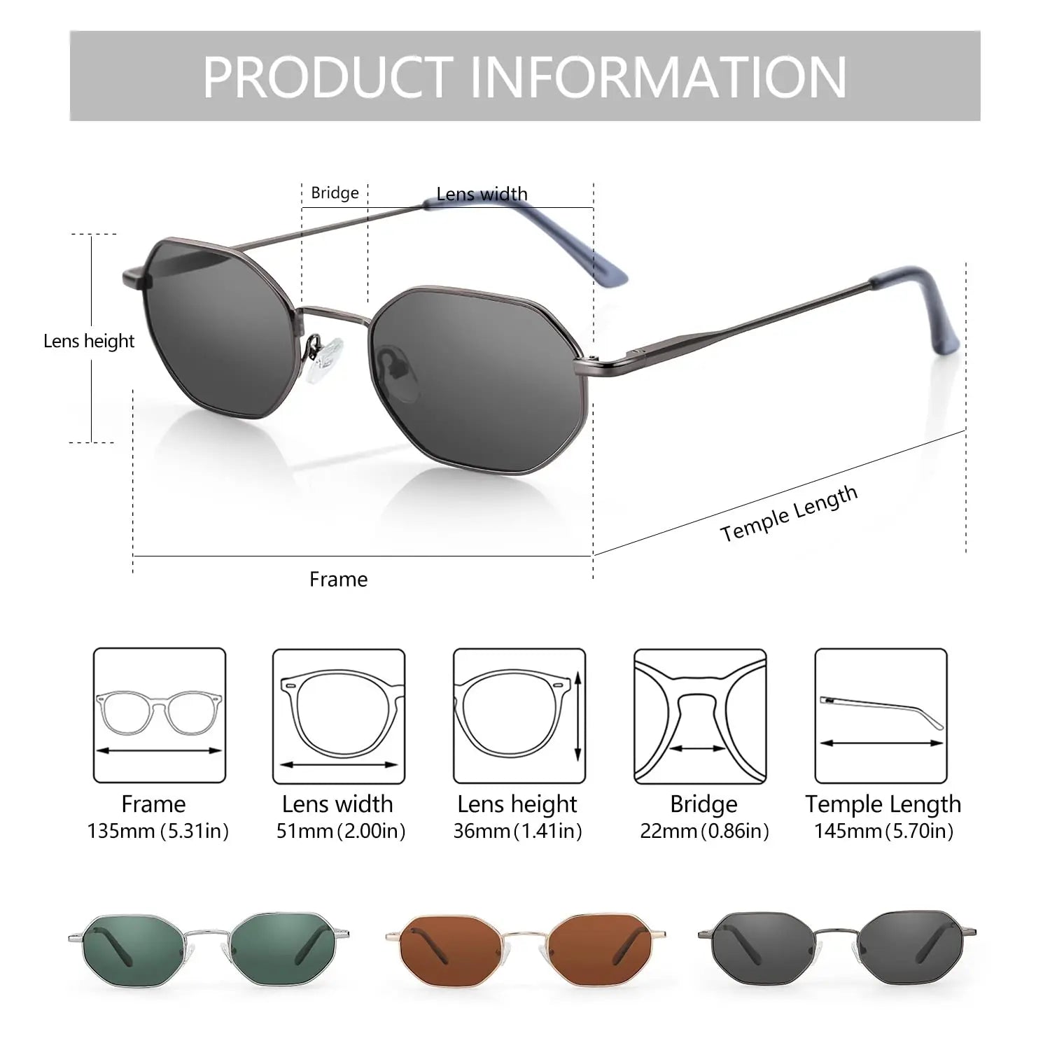 ZENOTTIC Retro Small Polygon Polarized Sunglasses Women Metal UV400 Sun Glasses Men Anti-Glare UV400 Goggles Driving Eyewear