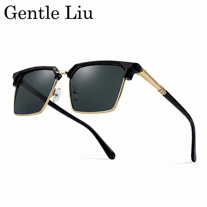 2026 Luxury Designer Square Sunglasses Men Classic Vintage Black Gold Metal Frame Sun Glasses Steampunk Driving Eyewear Shades