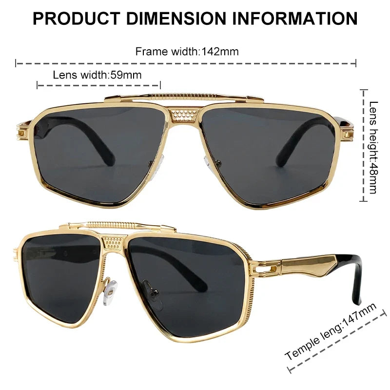 Steampunk Polygon Sunglasses Men 2026 Luxury Brand Designer Metal Frame Square Double Bridge Sun Glasses Vintage Driving Shades