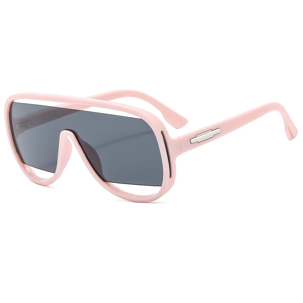 Fashion Oversized Pilot Men Unique Hollow Sunglasses Women Retro One Piece Gradient Mirror Shades UV400 Rimless Sun Glasses