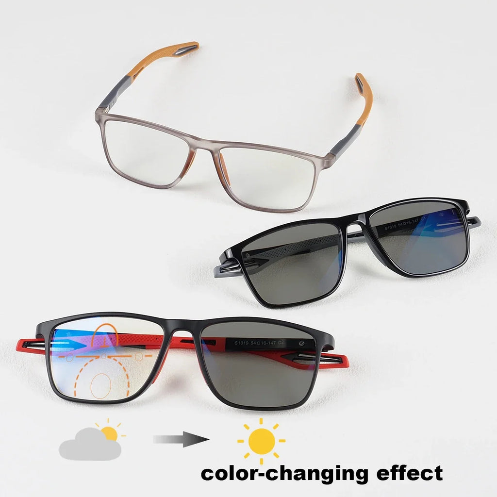 Men Women Square Reading Glasses Progressive Multifocal Photochromic Customized Spring Hinge Comfortable Wear Clear Lens Readers