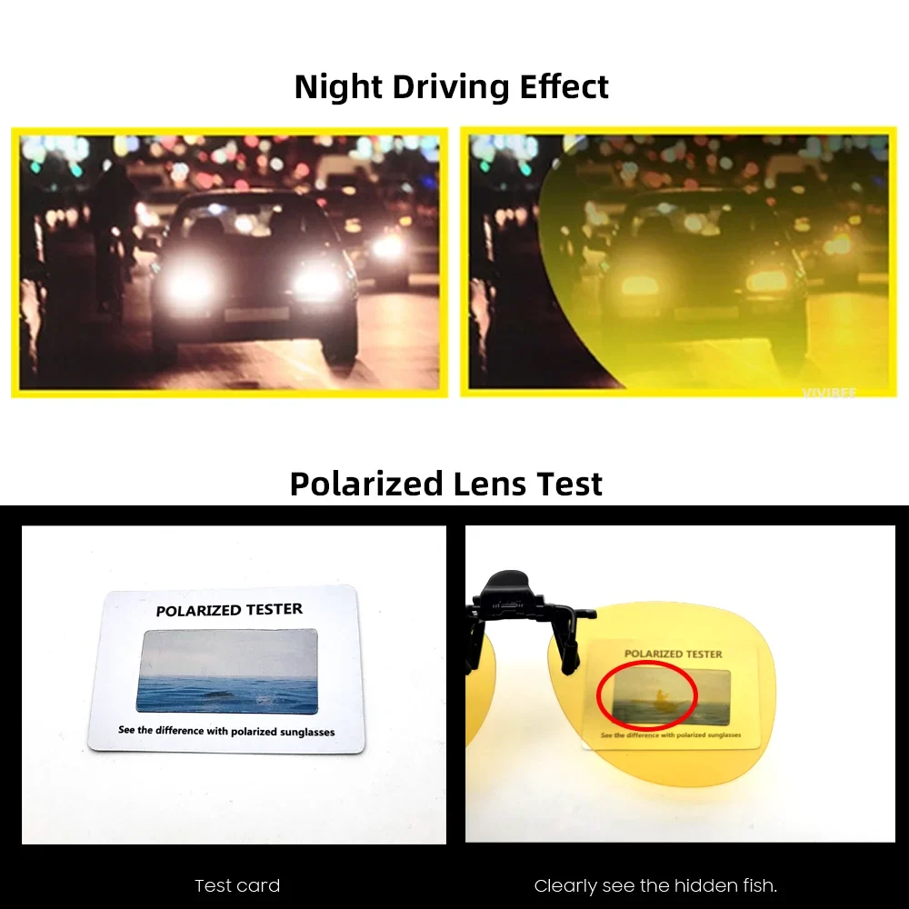 VIVIBEE Flip Up Clip On Night Vision Glasses Polarized Men Driving Yellow Sunglasses Women UV400 Fishing Universal Clips