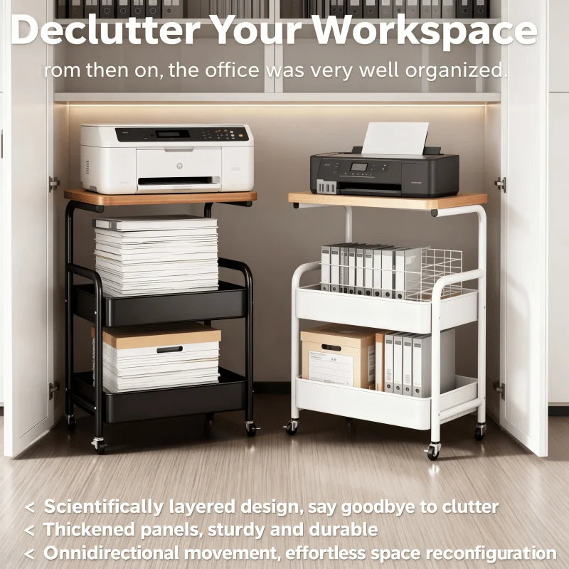 Movable and Rotatable Universal Wheels with Desktop Storage Rack - Multi-Functional Rolling Storage Cart