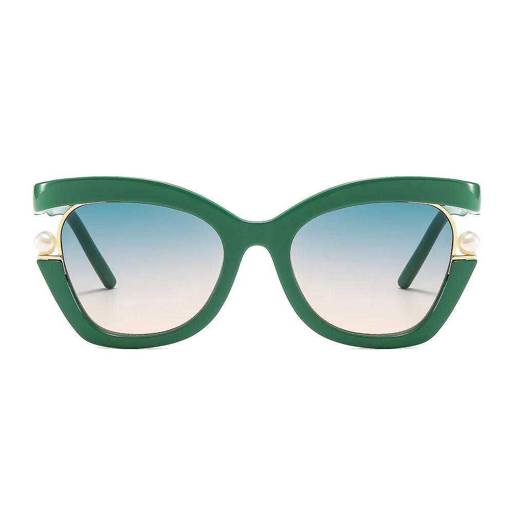 New Cat Eye Pearly Sunglasses Women Square Luxury Female Sun Glasses Ladies Green Shades Summer Eyewear UV400 Oculus Gafas