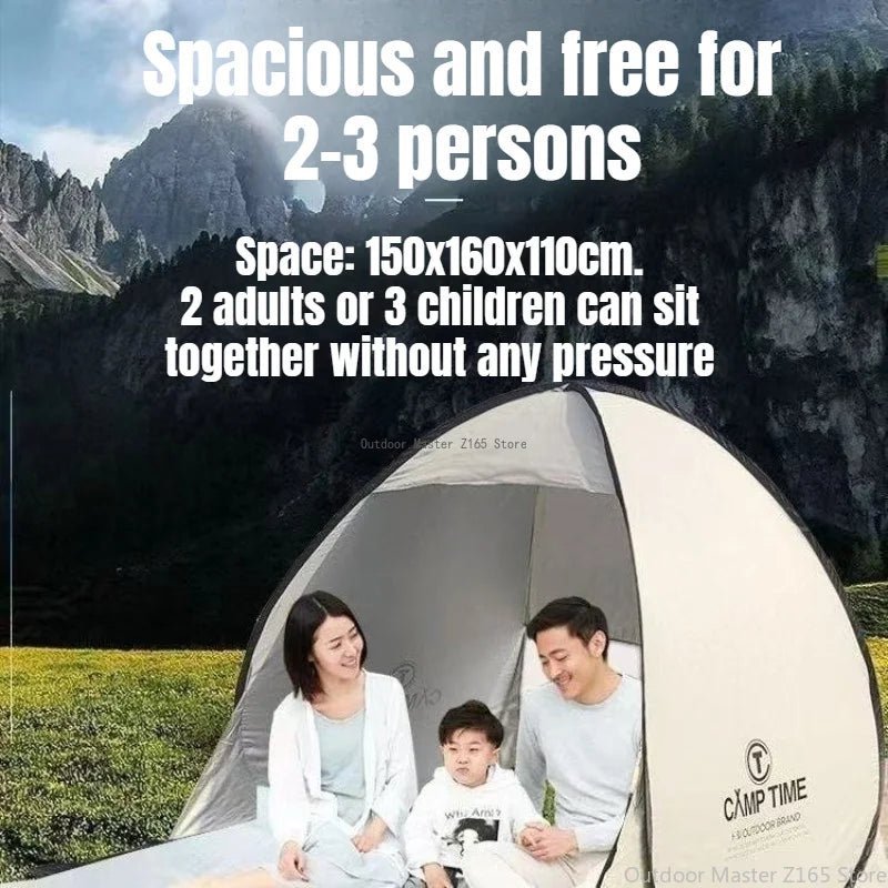 2-3 Person Instant Pop Up Tent UPF50+ UV Protection Waterproof Beach Tent Silver Coating Portable Camping Sun Shelter