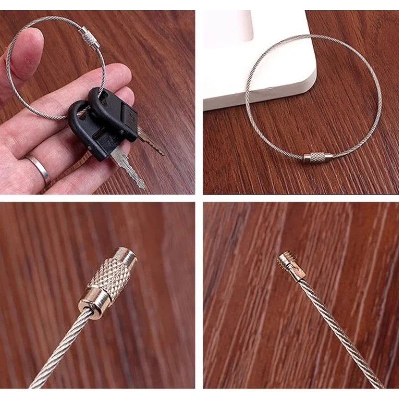 5-20pc Wire Keychain Rope Carabiner Camp Equipment Stainless Steel Wire Cable Loop Screw Lock Ring Keyring Buckle캠핑용품 땡처리