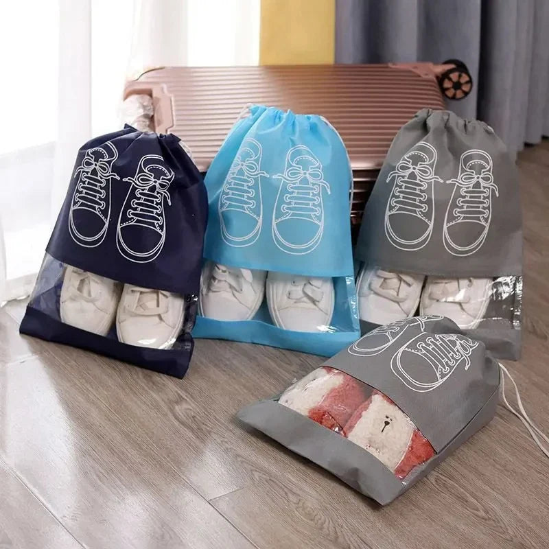 5pcs Shoes Storage Bag Closet Organizer Non Woven Travel Portable Bag Waterproof Pocket Clothing Classified Draw Hanging Bag