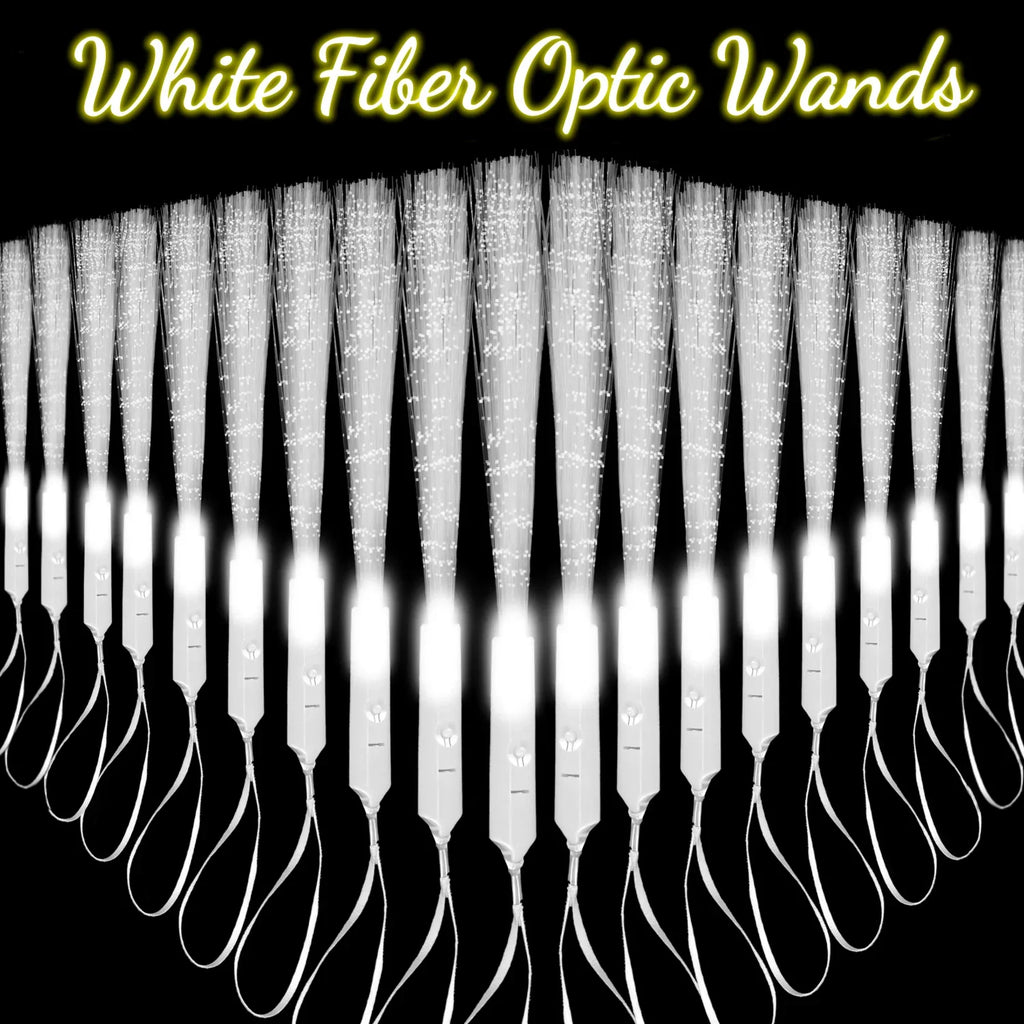 24-96PCS LED White Fiber Optic Wands For Wedding 3 Modes Flashing Glow Sticks for Kids Light Up Wand Dark Party Favors Birthday