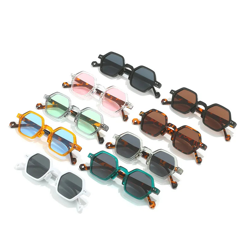 Vintage Polygon Square Women Sunglasses Fashion Hexagon Clear Ocean Lens Shades UV400 Men Rivets Sun Glasses Oculus