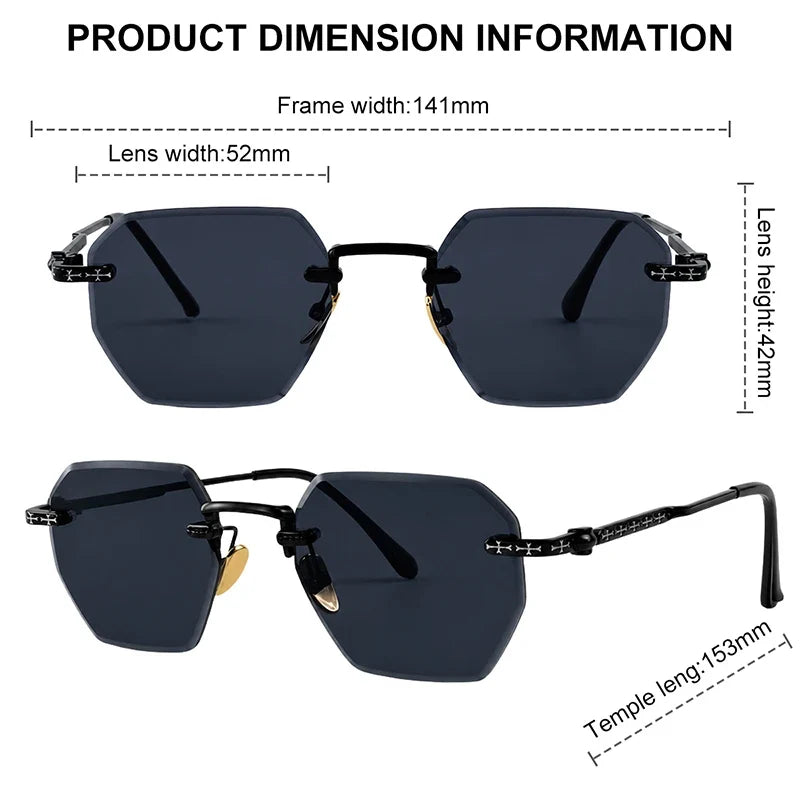 Rimless Square Sunglasses Men 2026 Luxury Designer Trendy Polygon Metal Frame Sun Glasses Y2K Punk Frameless Hip Hop Eyewear