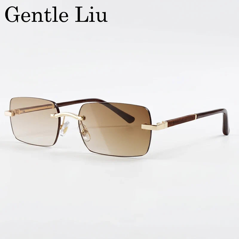 Rectangle Punk Rimless Sunglasses Men 2026 Luxury Designer Trendy Photochromic Sun Glasses Vintage Small Frame Driving Eyewear