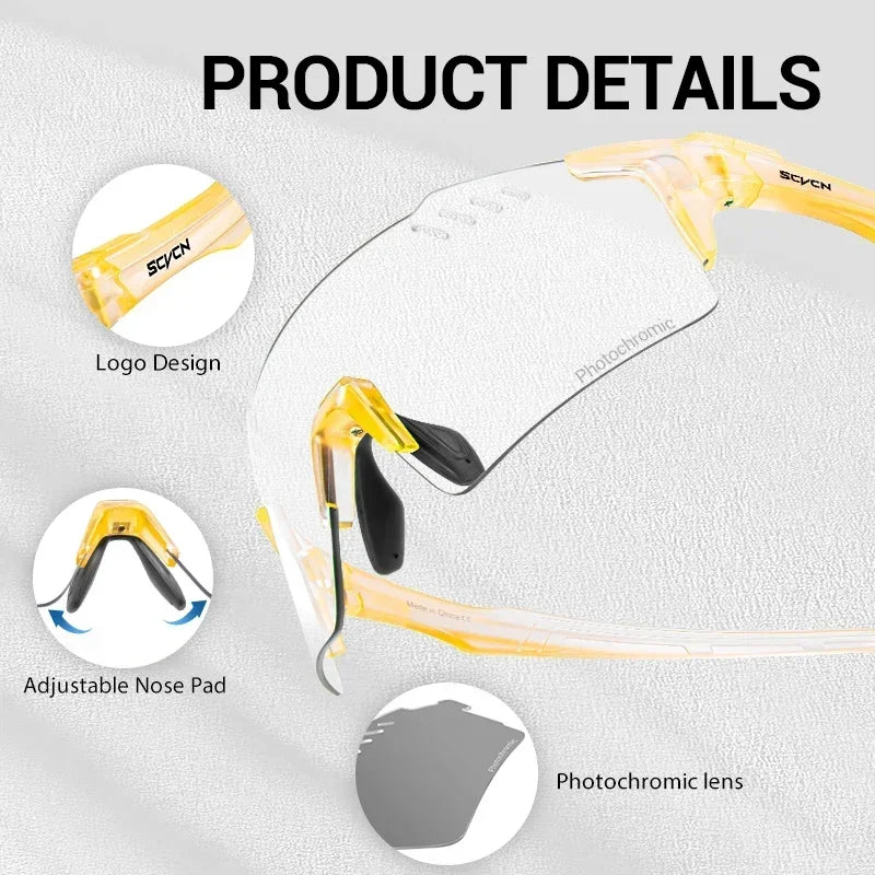 SCVCN Photochromic Cycling Glasses Men Women Clear Mountain Bike Sunglasses MTB Bicycle Riding Sports Triathlon Running