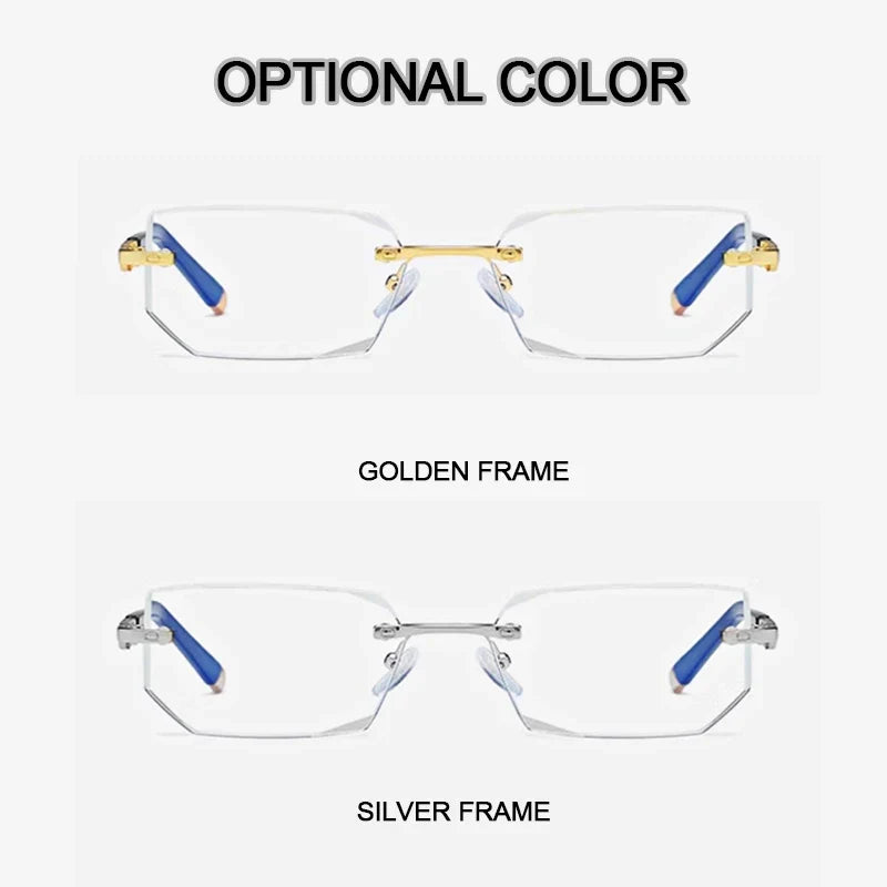 MODFANS Presbyopia Reading Glasses Blue Light Refractive Rimless Blue Light Blocking Glasses Men Correction Transparent Eyewear