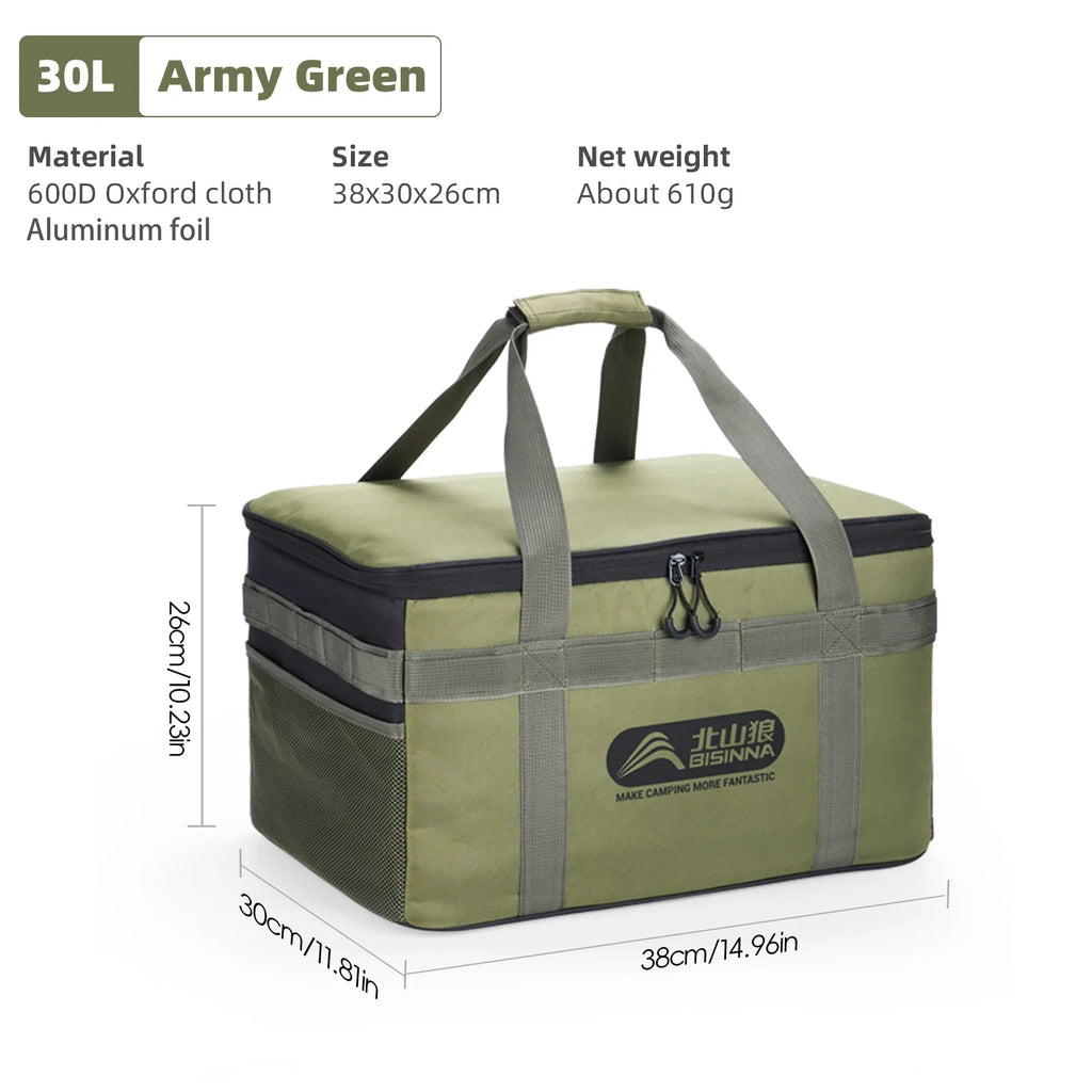 BISINNA Outdoor Camping Bag 26L/30L/42L Folding Gas Tank Storage Bag Picnic Cookwre Container Camp Supplies Adjustable Partition