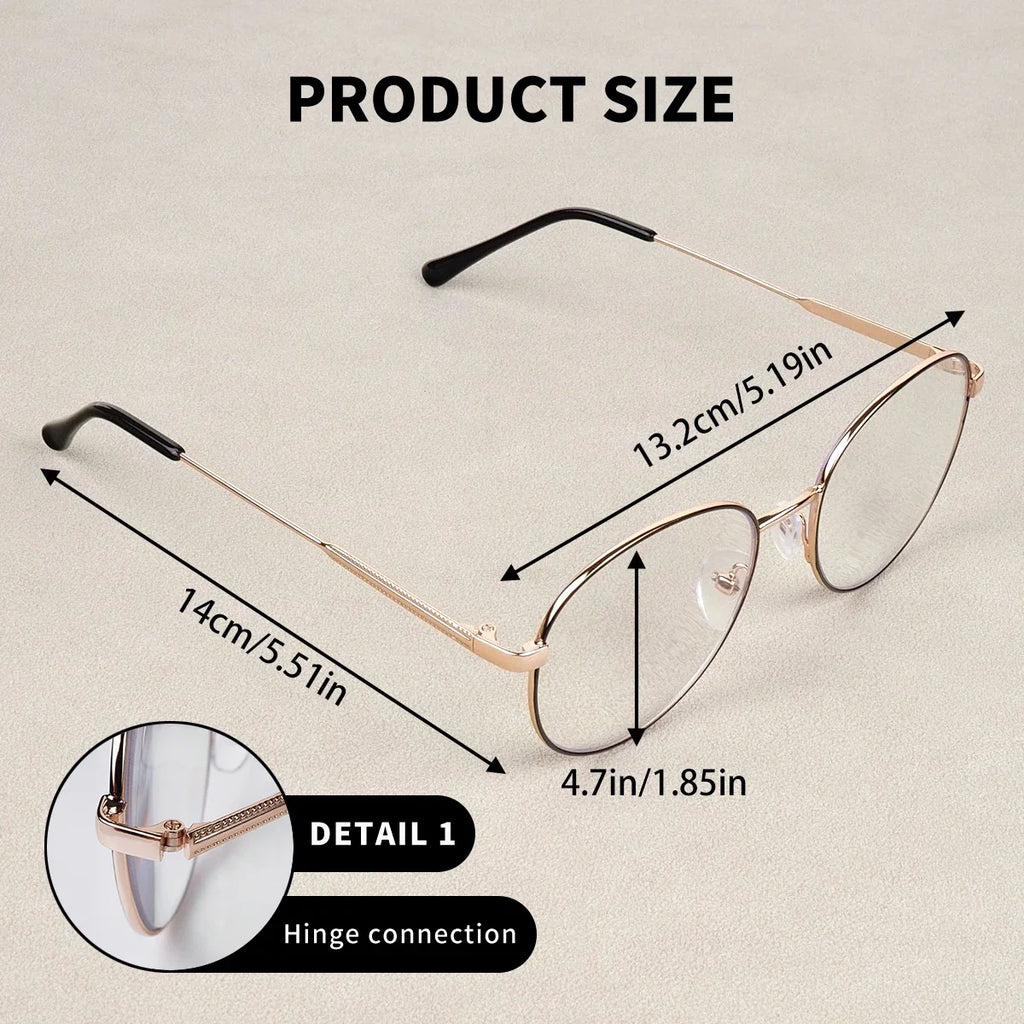 Progressive Multifocal Reading Glasses for Women Men Fashion Round Metal Frame Triple Zone Presbyopic Eyeglasses Computer Reader