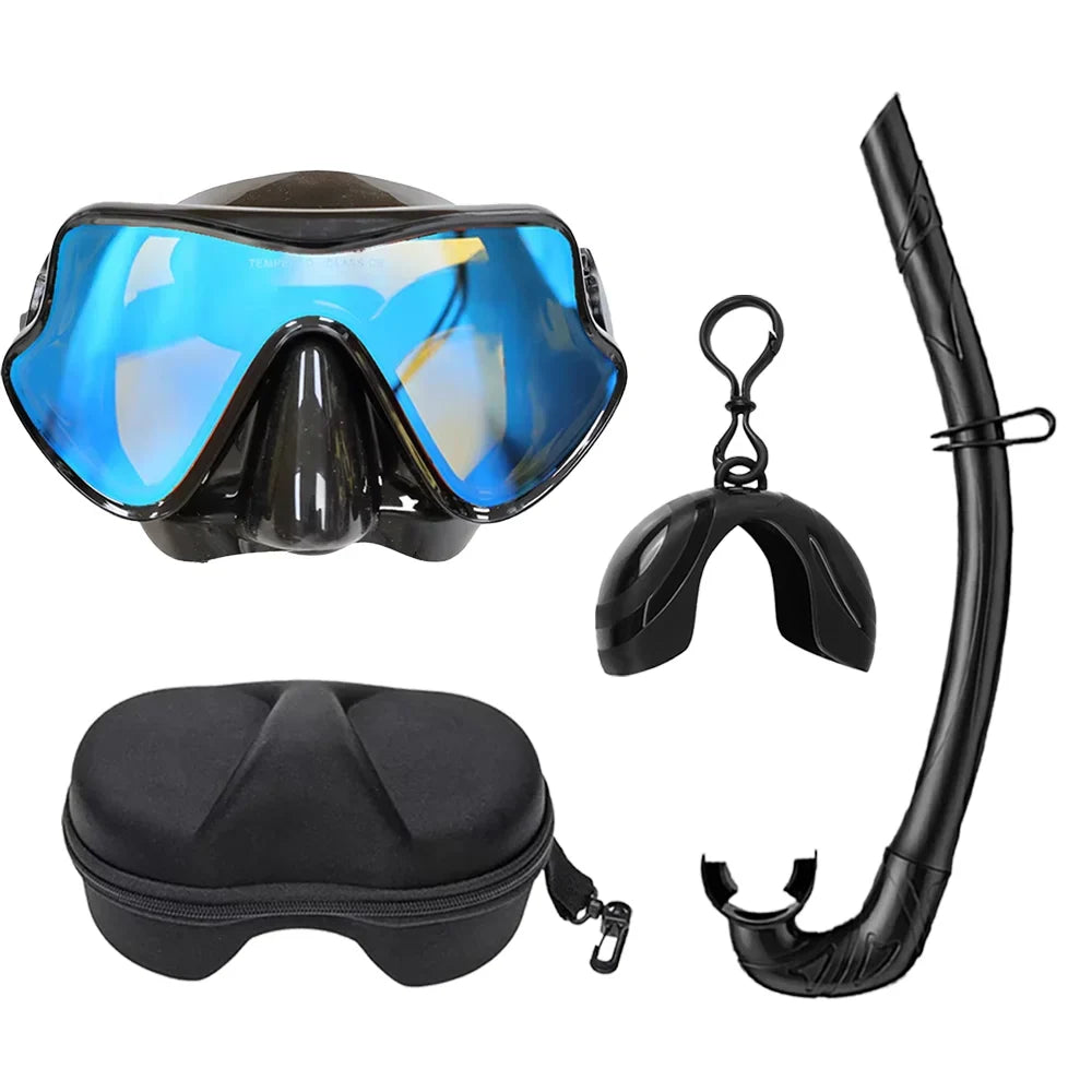 Snorkeling Mask Diving Goggles Full Wet Silicone Foldable Tube Mirror Tempered Glass Len Diving Mask Travel Size With Case