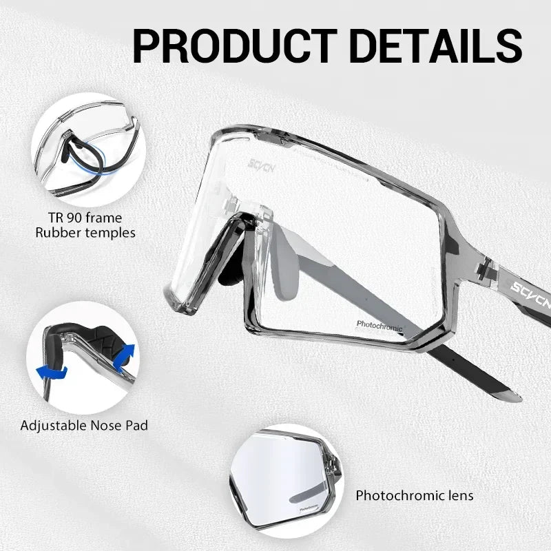 SCVCN Photochromic Cycling Glasses TR90 Frame for Men Women UV400 Outdoor Sports Sunglasses Cycling MTB Driving Running Glasses