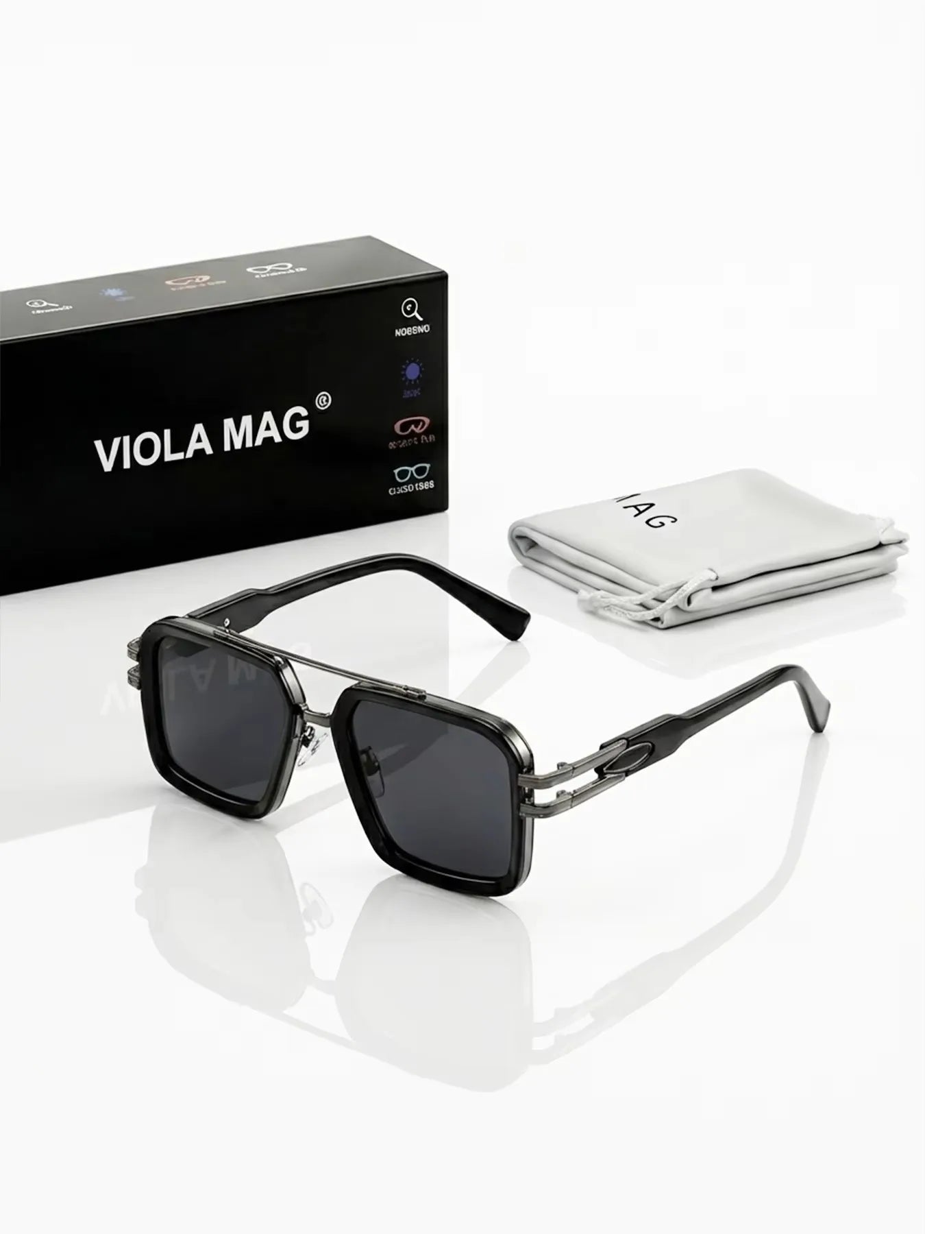 VIOLA MAG Retro Square Double Bridge Fashion Glasses, Unisex, Stylish Large Frame Suitable for Driving, Outdoor and Daily Wear