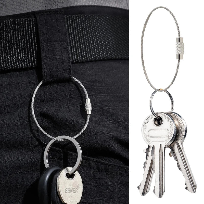 5-20pc Wire Keychain Rope Carabiner Camp Equipment Stainless Steel Wire Cable Loop Screw Lock Ring Keyring Buckle캠핑용품 땡처리