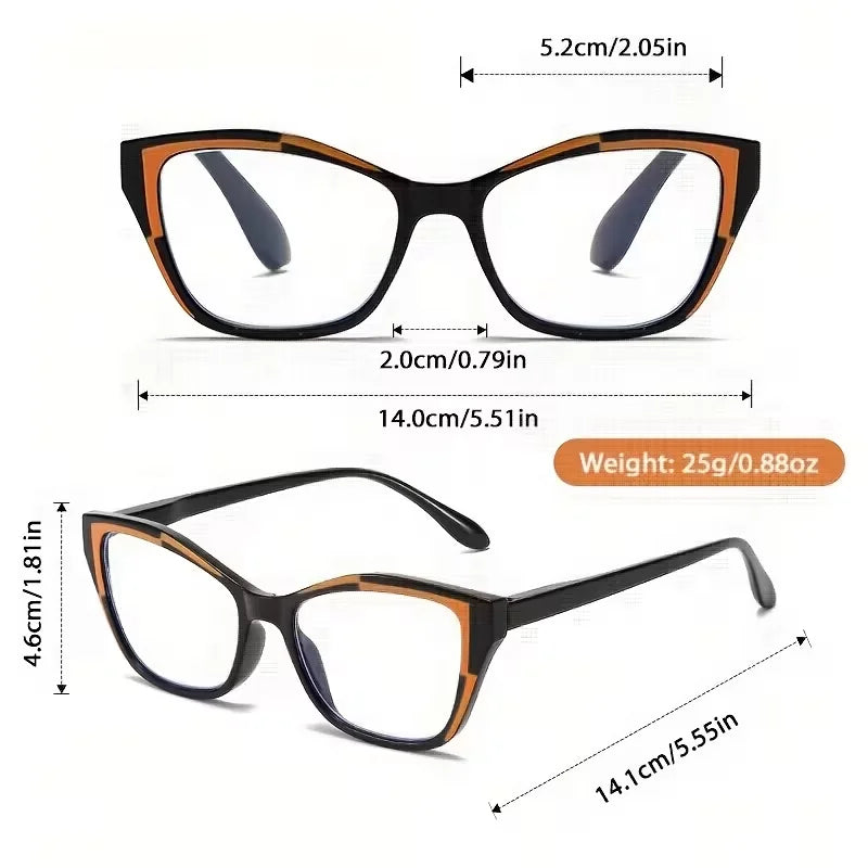 4-Piece Set of Contrasting Cat Eye Reading Glasses, Anti Blue Light for Women, Fashionable Reading Glasses for Mobile Phones