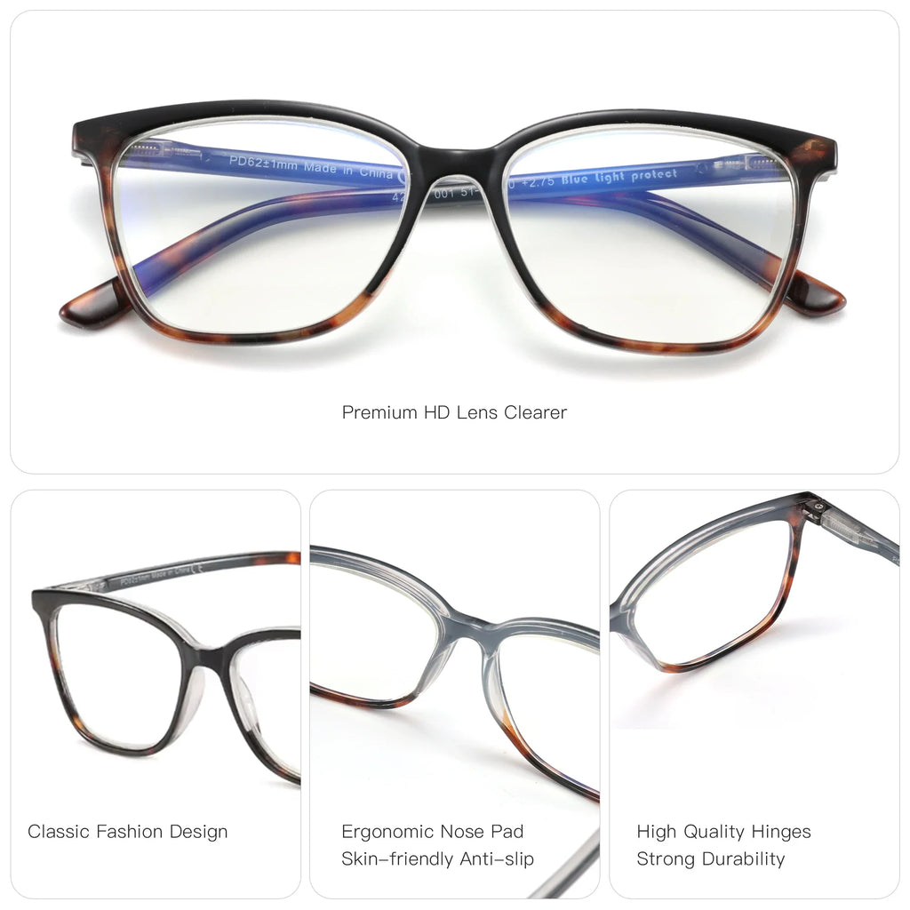 Blue Light Blocking Reading Glasses Anti Eyestrain Computer Reader Eyewear Gaming TV Eyeglasses for Women Men