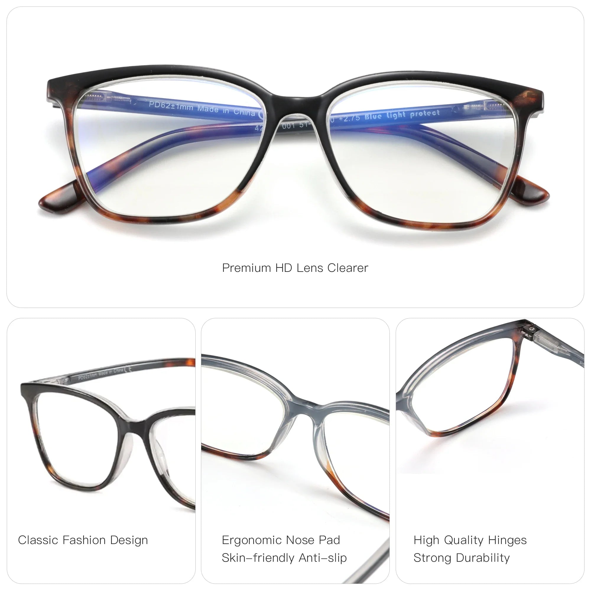 Blue Light Blocking Reading Glasses Anti Eyestrain Computer Reader Eyewear Gaming TV Eyeglasses for Women Men