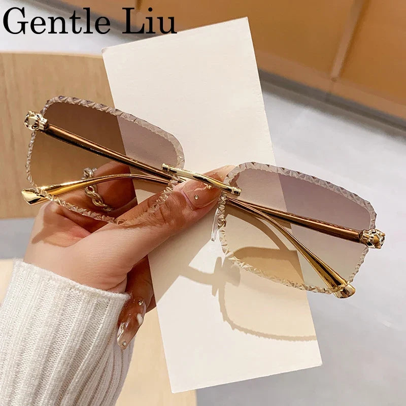 Retro Square Rimless Sunglasses Men 2026 Luxury Brand Framless Punk Rectangle Sun Glasses for Male Cut Edge Eyewear UV400 Shades