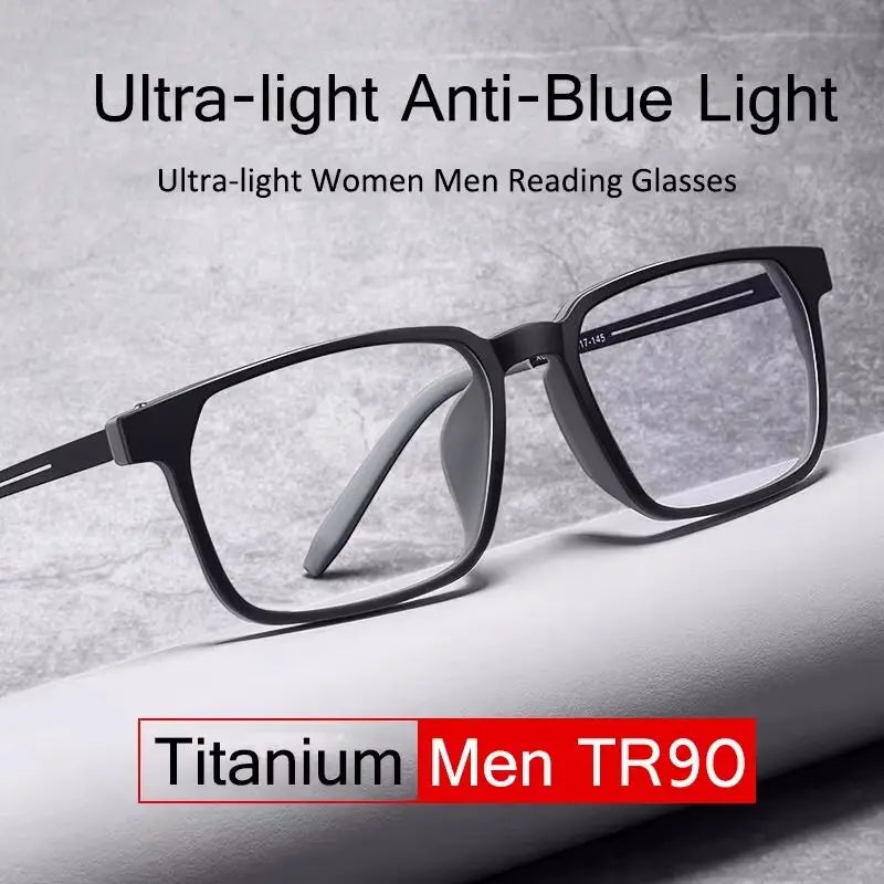 Pure Titanium Progressive Reading Glasses for Men Anti Blue Light Presbyopia Eyewear Adjustable Nose Pads Diopter +1.0 to +4.0