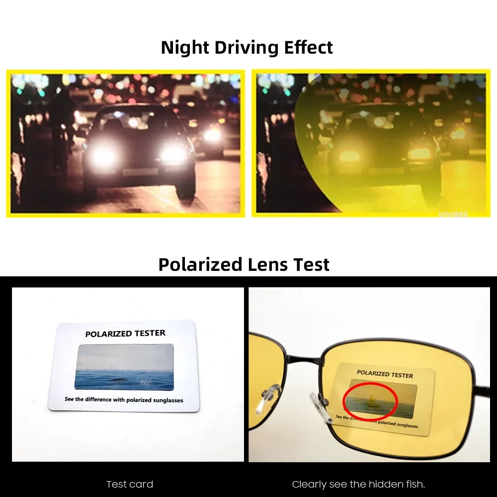 VIVIBEE Polarized Night Vision Glasses for Men Driving 2026 Metal Frame Yellow Nightvision UV400 Women Goggles