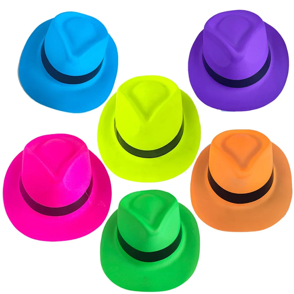 6 12 24 30 Pcs Neon Party Supplies Neon Formal Hats Glow In The UV Light Party Fluorescent Hat UV Light Party Decorations Adults
