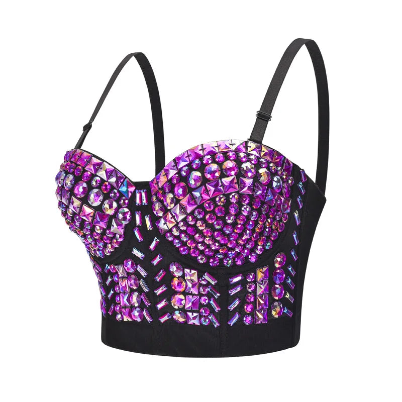 Grey Beading Gems Luxury Sexy Bra For Woman Hot Punk Rave Top Bralette y2k Bras Push Up Underwear Dance Club Brassiere Straps