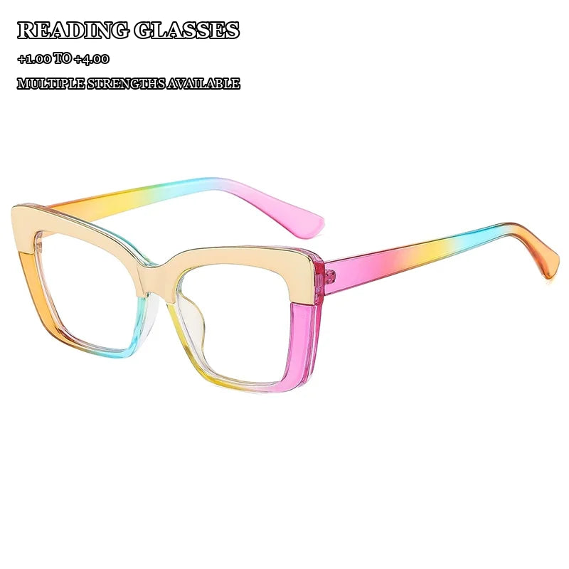 3 Pack Floral Cat Eye Reading Glasses for Women, Mixed Flower & Gradient Color Fashion Presbyopic Glasses Set