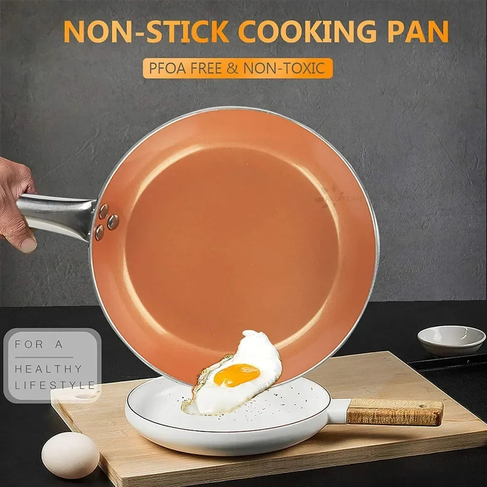 8/10/12 Inch Copper Non-Stick Fry Pan Cooking Pans for Egg,Steak,Fish,Cooking,Frying Fit General Use Gas and Induction Cooker